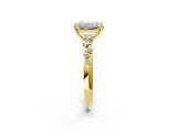 Yellow gold Emerald Cut Diamond Cluster Side Stone Solitaire Ring with Prong Setting_62