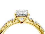 Yellow gold Emerald Cut Diamond Cluster Side Stone Solitaire Ring with Prong Setting_64