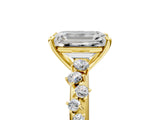 Yellow gold Emerald Cut Diamond Cluster Side Stone Solitaire Ring with Prong Setting_65