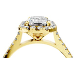 Yellow gold Emerald Cut Diamond Cushion Halo Ring with Pavé Band_19