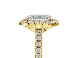 Yellow gold Emerald Cut Diamond Cushion Halo Ring with Pavé Band_20
