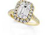 Yellow gold Emerald Cut Diamond Cushion Halo Ring with Pavé Band_4