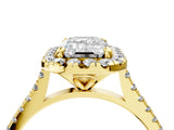 Yellow gold Emerald Cut Diamond Cushion Halo Ring with Pavé Band_7