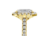 Yellow gold Emerald Cut Diamond Cushion Halo Ring with Pavé Band_8