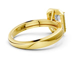 Yellow gold Emerald Cut Diamond Double Halo Ring with Split Shank and Four-Prong Setting_15