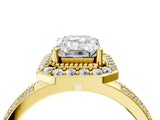 Yellow gold Emerald Cut Diamond Double Halo Ring with Split Shank and Four-Prong Setting_19