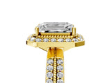Yellow gold Emerald Cut Diamond Double Halo Ring with Split Shank and Four-Prong Setting_20