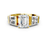 Yellow gold Emerald Cut Diamond Engagement Ring with Baguette Side Stones and Channel Set Band_45