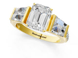 Yellow gold Emerald Cut Diamond Engagement Ring with Baguette Side Stones and Channel Set Band_46