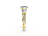 Yellow gold Emerald Cut Diamond Engagement Ring with Baguette Side Stones and Channel Set Band_47