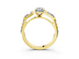 Yellow gold Emerald Cut Diamond Engagement Ring with Baguette Side Stones and Channel Set Band_48