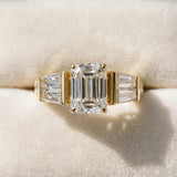 Yellow gold Emerald Cut Diamond Engagement Ring with Baguette Side Stones and Channel Set Band_60