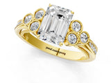 Yellow gold Emerald Cut Diamond Engagement Ring with Bezel Set Round Side Stones and Prong Setting_63