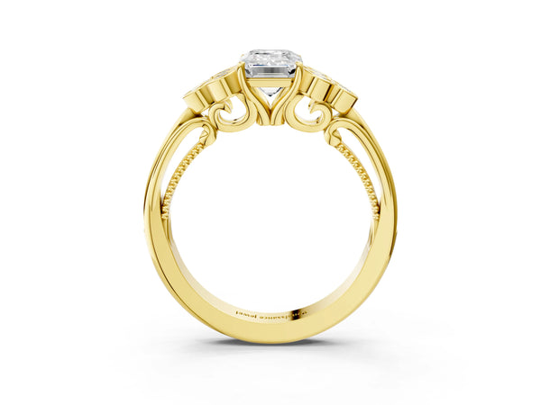 Yellow Gold Emerald Cut Engagement Ring Setting with Bezel-Set Shoulder Clusters