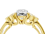 Yellow gold Emerald Cut Diamond Engagement Ring with Bezel Set Round Side Stones and Prong Setting_66