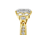 Yellow gold Emerald Cut Diamond Engagement Ring with Bezel Set Round Side Stones and Prong Setting_67