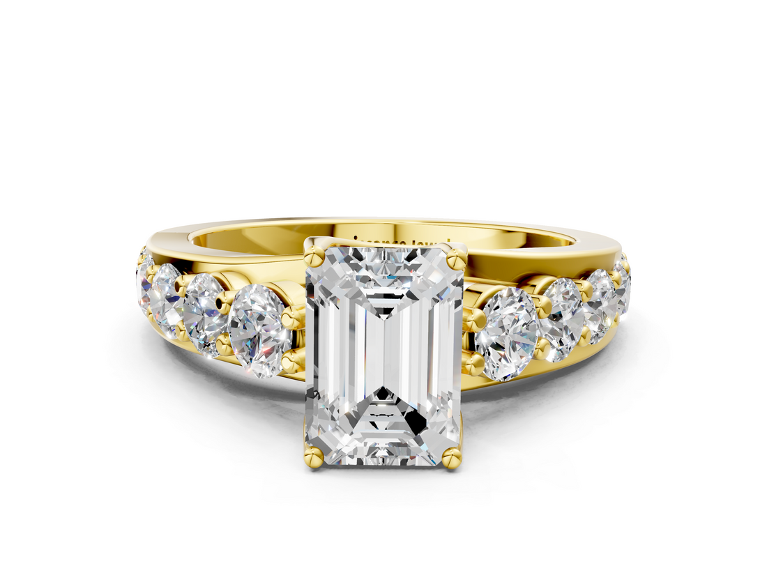 Yellow gold Emerald Cut Diamond Engagement Ring with Pavé Band and Four-Prong Setting_15