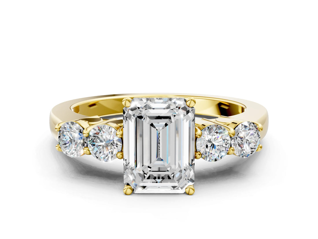 Yellow gold Emerald Cut Diamond Five-Stone Prong Set White Gold Ring_48