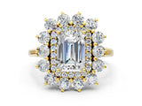 Yellow gold Emerald Cut Diamond Floral Double Halo Engagement Ring with Prong Setting_41