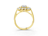 Yellow gold Emerald Cut Diamond Floral Double Halo Engagement Ring with Prong Setting_44