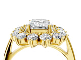Yellow gold Emerald Cut Diamond Floral Double Halo Engagement Ring with Prong Setting_45