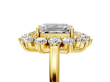 Yellow gold Emerald Cut Diamond Floral Double Halo Engagement Ring with Prong Setting_46