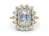 Yellow gold Emerald Cut Diamond Floral Double Halo Engagement Ring with Prong Setting_77