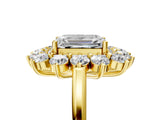 Yellow gold Emerald Cut Diamond Floral Double Halo Engagement Ring with Prong Setting_82