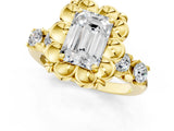 Yellow gold Emerald Cut Diamond Floral Halo Engagement Ring with Shared Prong Setting 2