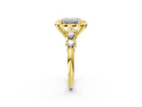 Yellow gold Emerald Cut Diamond Floral Halo Engagement Ring with Shared Prong Setting 3
