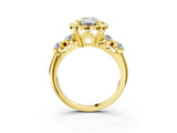 Yellow gold Emerald Cut Diamond Floral Halo Engagement Ring with Shared Prong Setting 4