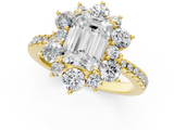 Yellow gold Emerald Cut Diamond Floral Halo Pave Band with Prong Setting_38