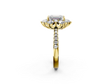 Yellow gold Emerald Cut Diamond Floral Halo Pave Band with Prong Setting_39