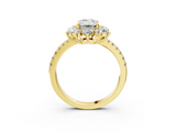 Yellow gold Emerald Cut Diamond Floral Halo Pave Band with Prong Setting_40