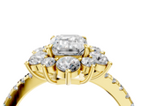 Yellow gold Emerald Cut Diamond Floral Halo Pave Band with Prong Setting_41