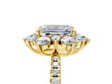Yellow gold Emerald Cut Diamond Floral Halo Pave Band with Prong Setting_42
