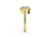 Yellow gold Emerald Cut Diamond Floral Halo Ring with Pavé Band and Prong Setting_5