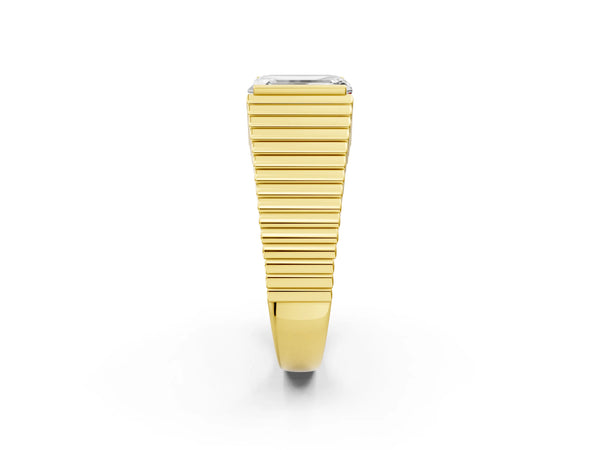 Yellow gold Emerald Cut Diamond Fluted Mens Ring