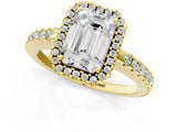 Yellow gold Emerald Cut Diamond Halo Engagement Ring with Pavé Band and Prong Setting_28