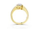 Yellow gold Emerald Cut Diamond Halo Engagement Ring with Pavé Band and Prong Setting_30