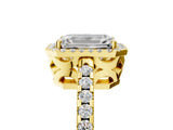 Yellow gold Emerald Cut Diamond Halo Engagement Ring with Pavé Band and Prong Setting_32