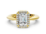 Yellow gold Emerald Cut Diamond Halo Engagement Ring with Split Shank and Four-Prong Setting_94