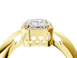 Yellow gold Emerald Cut Diamond Halo Engagement Ring with Split Shank and Four-Prong Setting_98