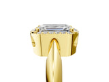 Yellow gold Emerald Cut Diamond Halo Engagement Ring with Split Shank and Four-Prong Setting_99