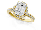 Yellow gold Emerald Cut Diamond Halo Pave Band with Four-Prong Setting_5