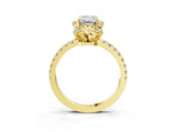 Yellow gold Emerald Cut Diamond Halo Pave Band with Four-Prong Setting_7