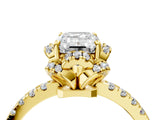 Yellow gold Emerald Cut Diamond Halo Pave Band with Four-Prong Setting_8