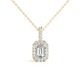 Yellow gold Emerald Cut Diamond Halo Pendant with Prong Setting