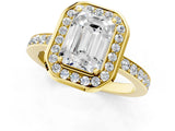Yellow gold Emerald Cut Diamond Halo Ring with Bezel Frame and Pavé Band_4
