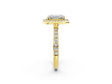 Yellow gold Emerald Cut Diamond Halo Ring with Bezel Frame and Pavé Band_5